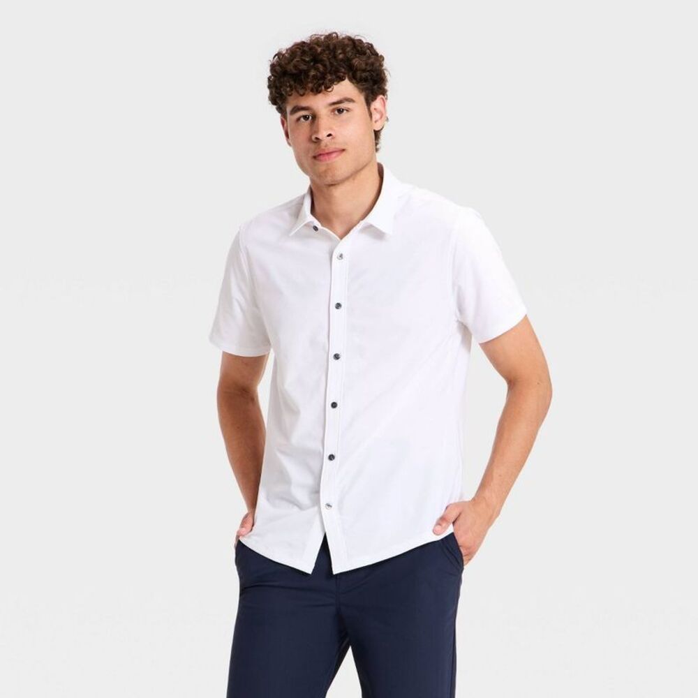 Men's Cooling Travel Button-Up Shirt - All In Motion True White XL